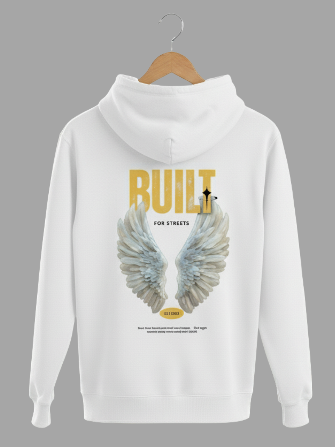 Unisex White Built For Streets Distressed Graphic Printed Woolen Hoodie