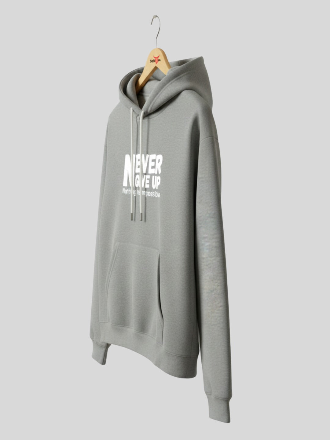 Styleox Unisex Grey "Never Give Up" Motivational Printed Regular Fit Hoodie