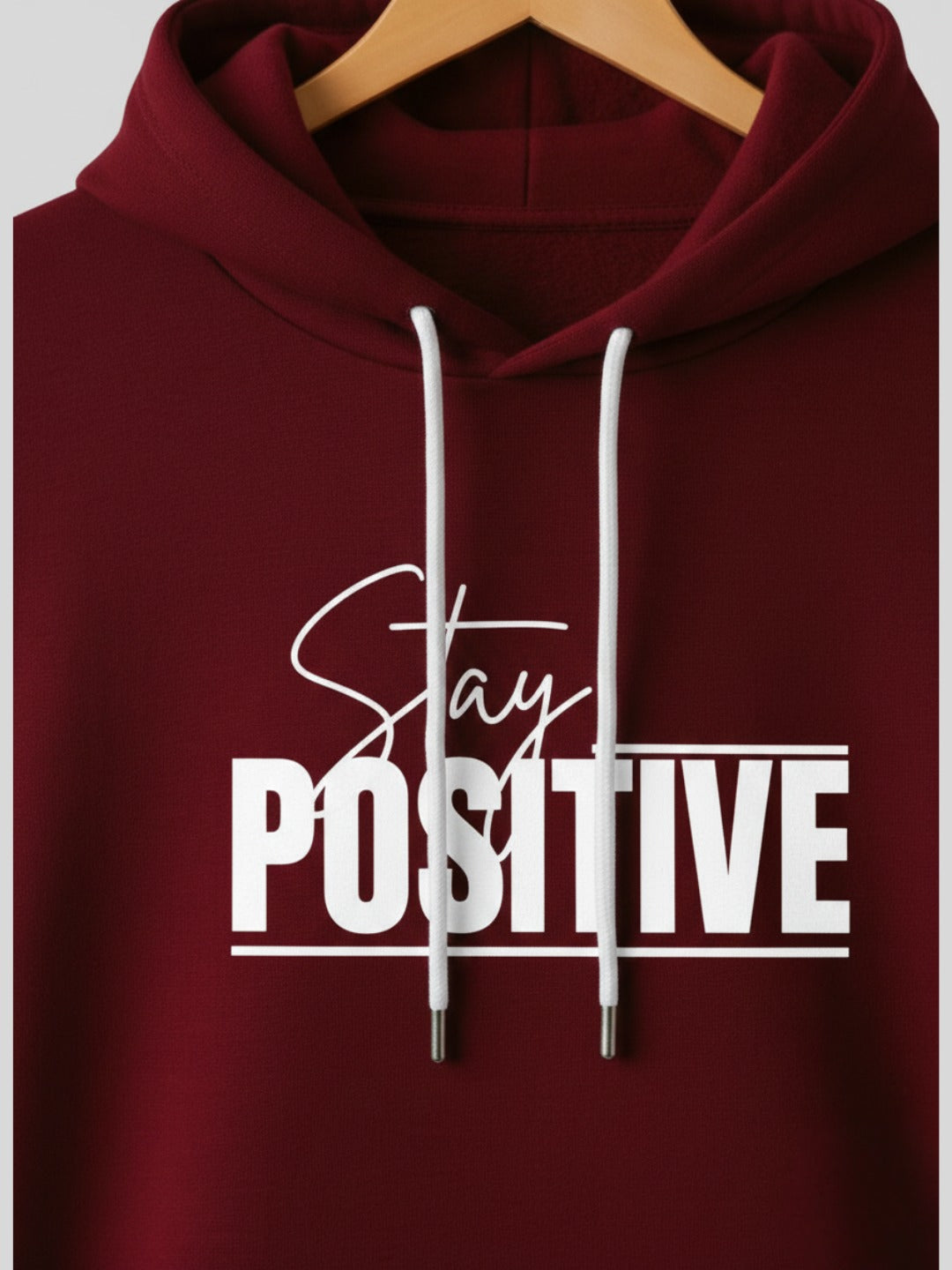 Styleox Unisex Maroon "Stay Positive" Motivational Printed Regular Fit Hoodie