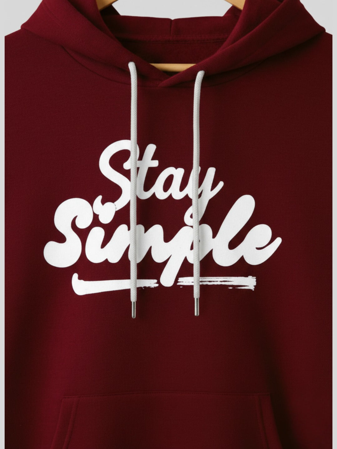 Styleox Unisex Maroon "Stay Simple" Typography Printed Regular Fit Hoodie