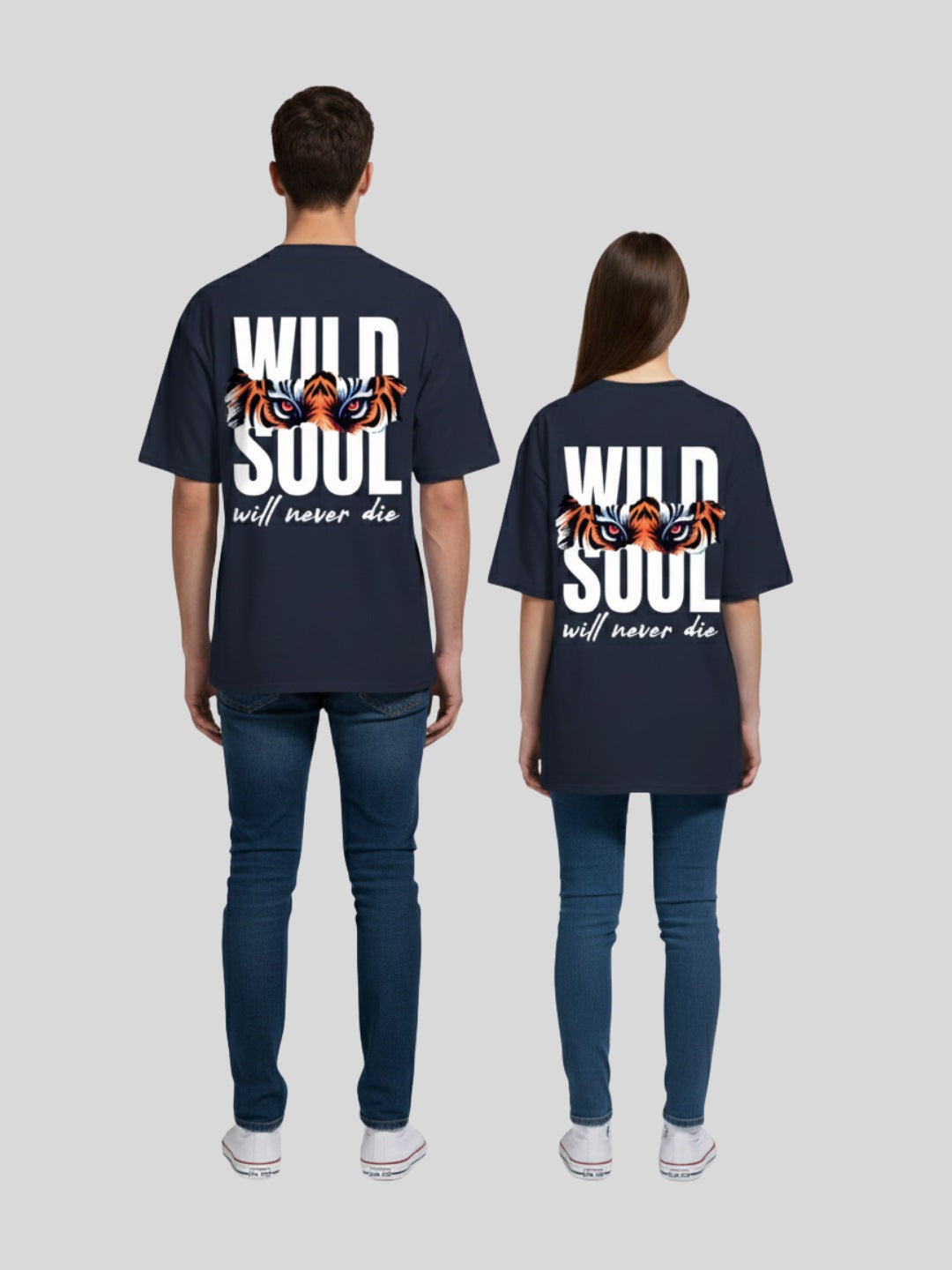 STYLEOX Navy Blue Typography Printed Oversized Round Neck Unisex T-Shirt