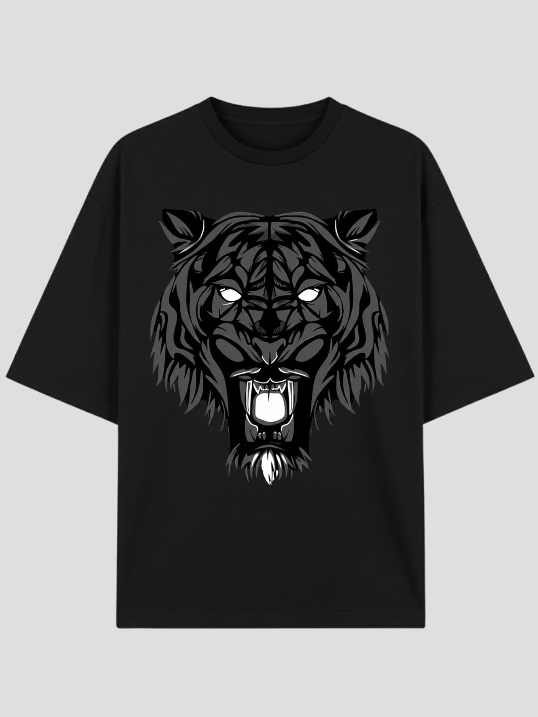 STYLEOX Unisex Fierce Tiger Oversized Graphic T-Shirt – Black