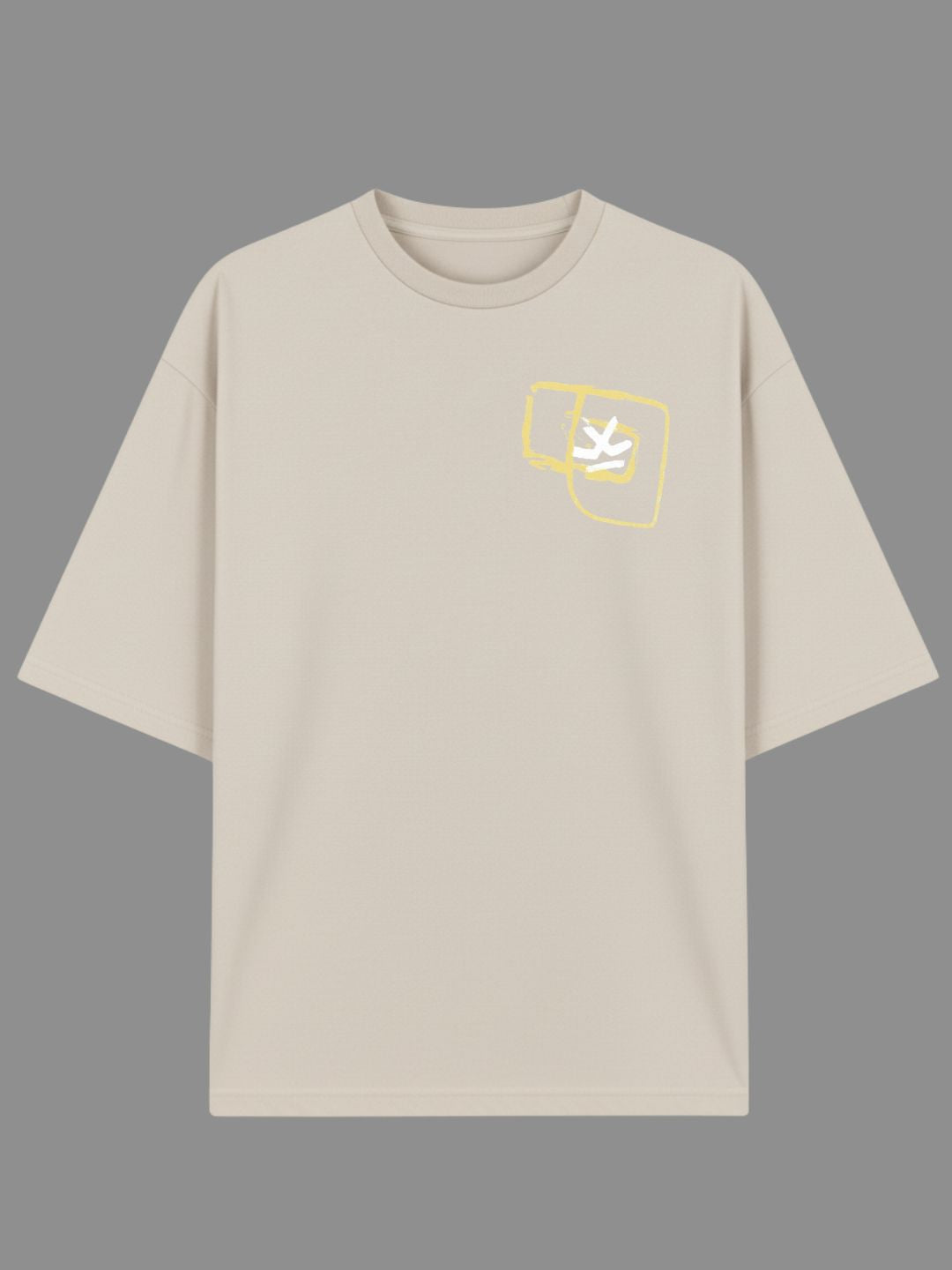 STYLEOX Unisex Abstract “LOOK” Oversized Graphic T-Shirt – Beige