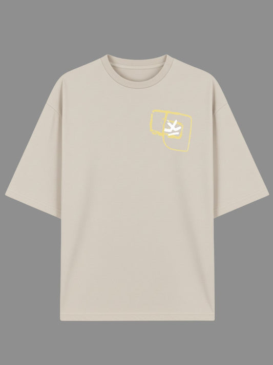 STYLEOX Unisex Abstract “LOOK” Oversized Graphic T-Shirt – Beige