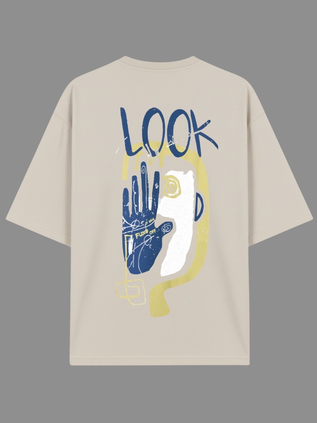 STYLEOX Unisex Abstract “LOOK” Oversized Graphic T-Shirt – Beige