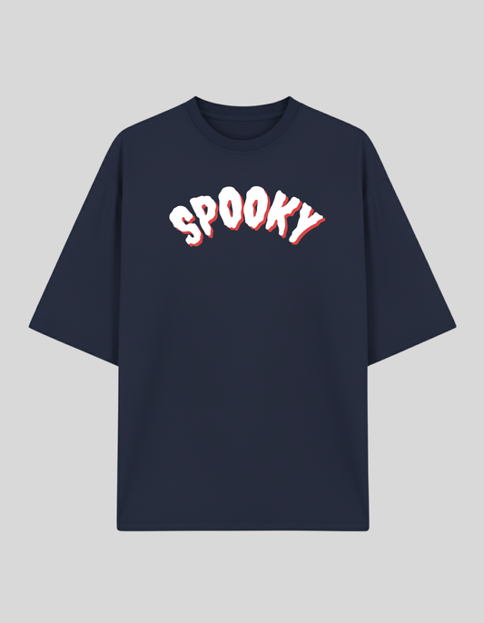 Unisex Navy Blue Spooky Vibes Graphic Printed Pure Cotton Oversized T-shirt