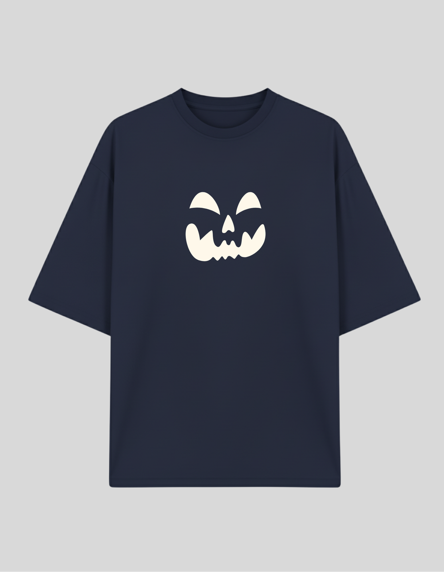 Unisex Navy Blue Spooky Vibes Pumpkin Graphic Printed Pure Cotton Oversized T-shirt