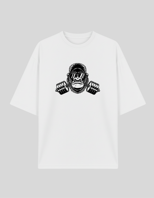 Unisex White Gym Graphic Printed Pure Cotton Oversized T-shirt