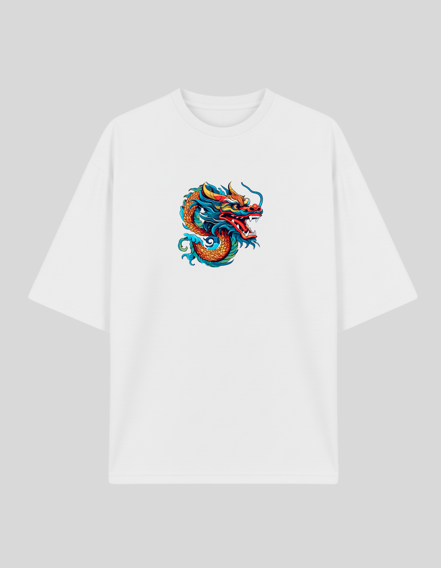 Unisex White Chinese Dragon Graphic Printed Pure Cotton Oversized T-shirt