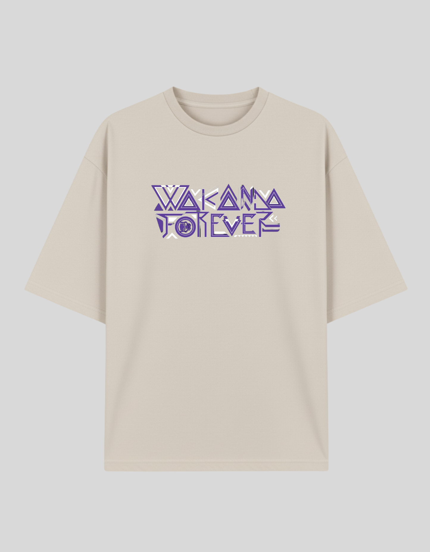 Unisex Beige Wakanda Forever Graphic Printed Pure Cotton Oversized T-shirt