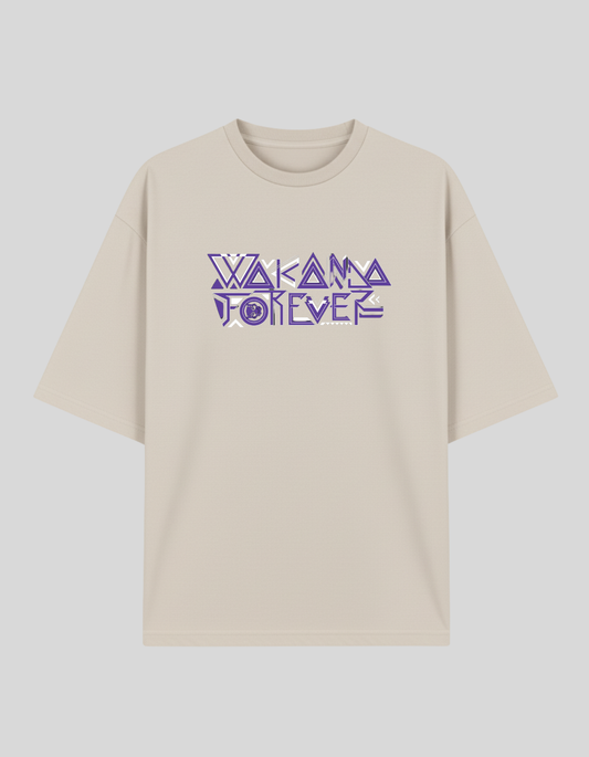 Unisex Beige Wakanda Forever Graphic Printed Pure Cotton Oversized T-shirt