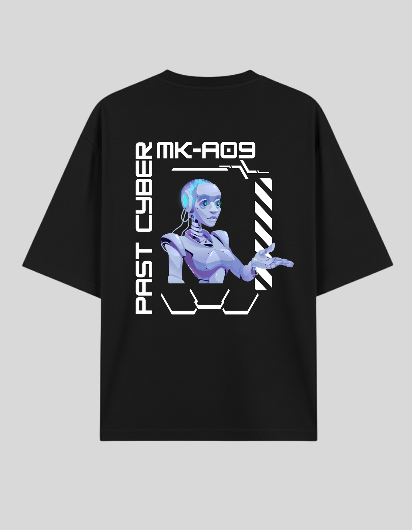 Unisex Black MK-A09 Futuristic Typography Printed Pure Cotton Oversized T-shirt