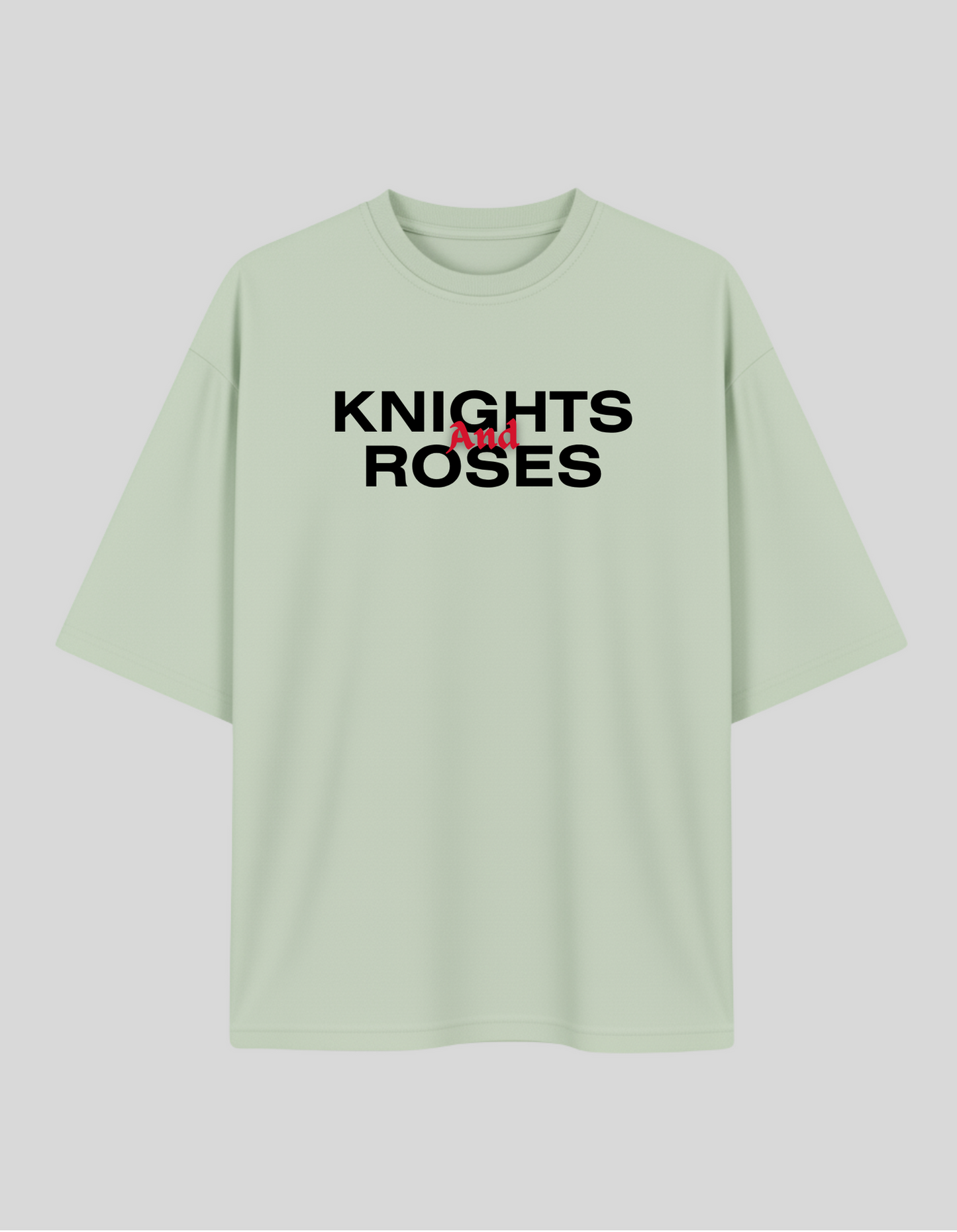 Unisex Mint Green Knights and Roses Typography Printed Pure Cotton Oversized T-shirt