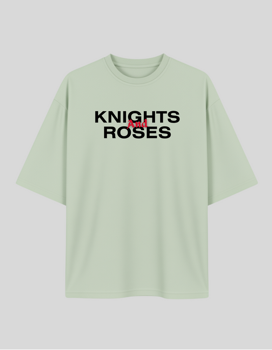 Unisex Mint Green Knights and Roses Typography Printed Pure Cotton Oversized T-shirt
