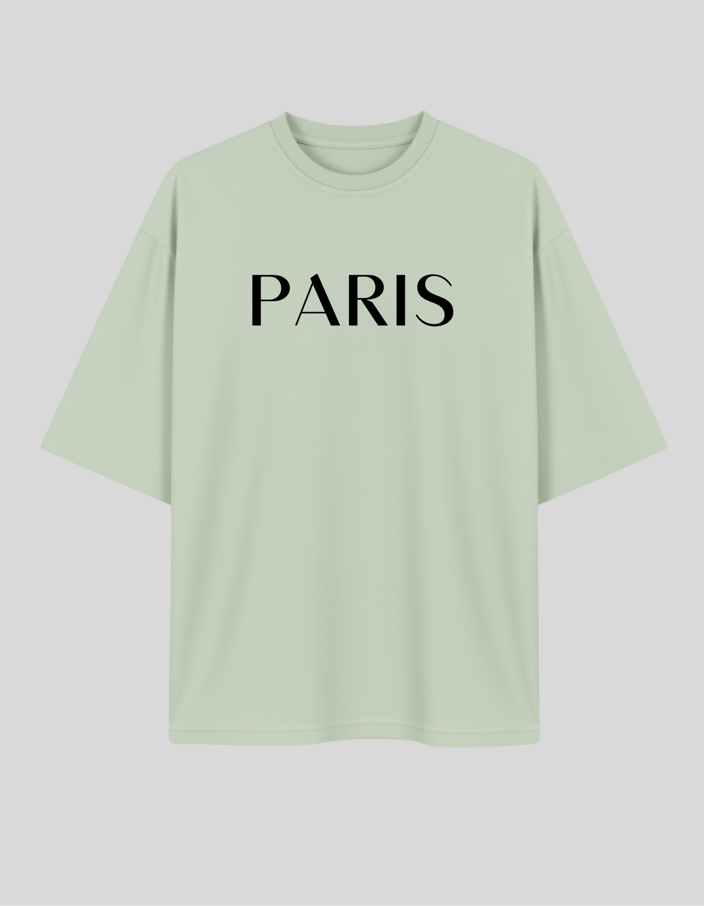 Unisex Mint Green Minimalist PARIS City Typography Printed Pure Cotton Oversized T-shirt