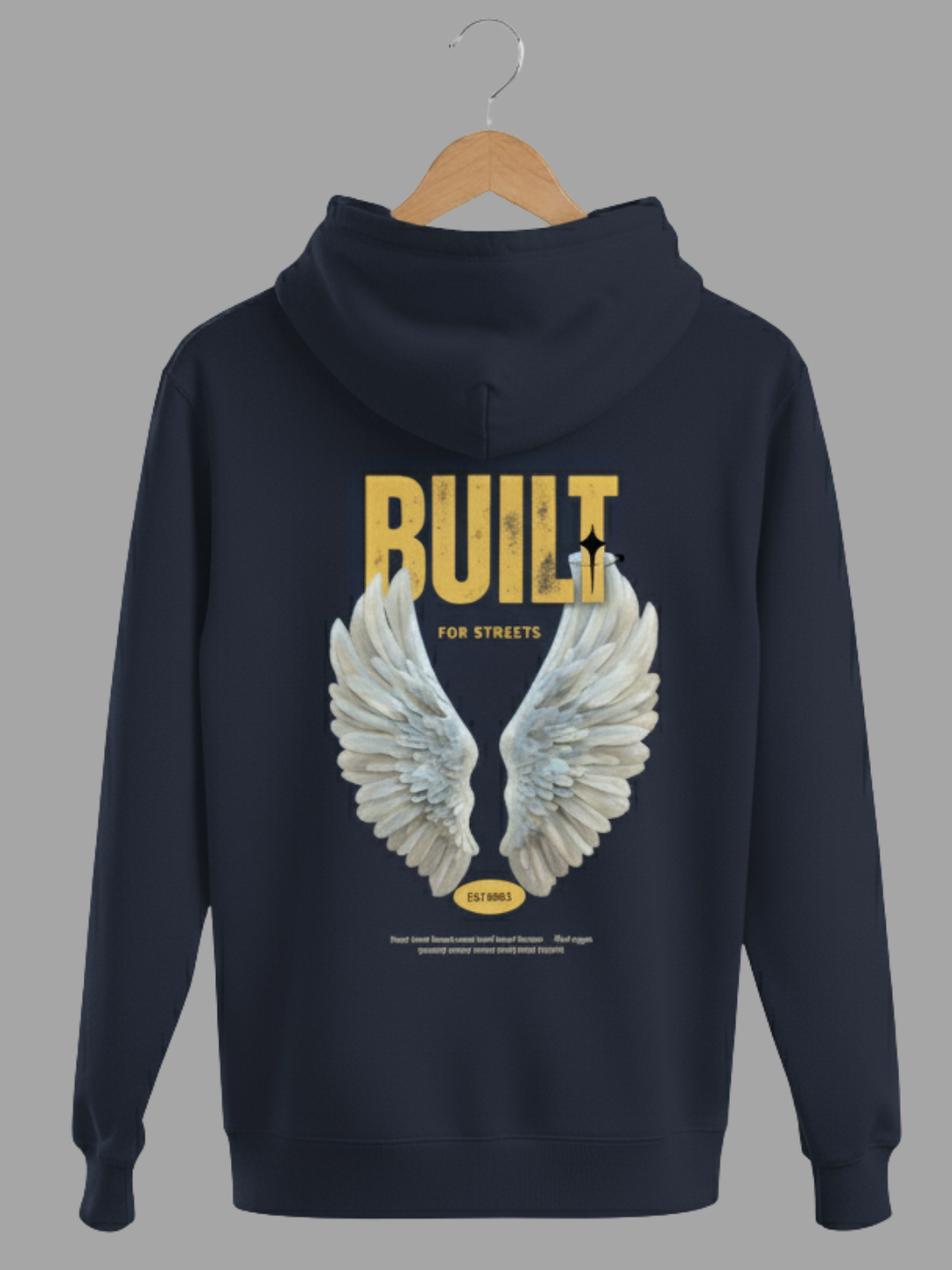 Unisex Navy Blue Built For Streets Distressed Typography Woolen  Hoodie