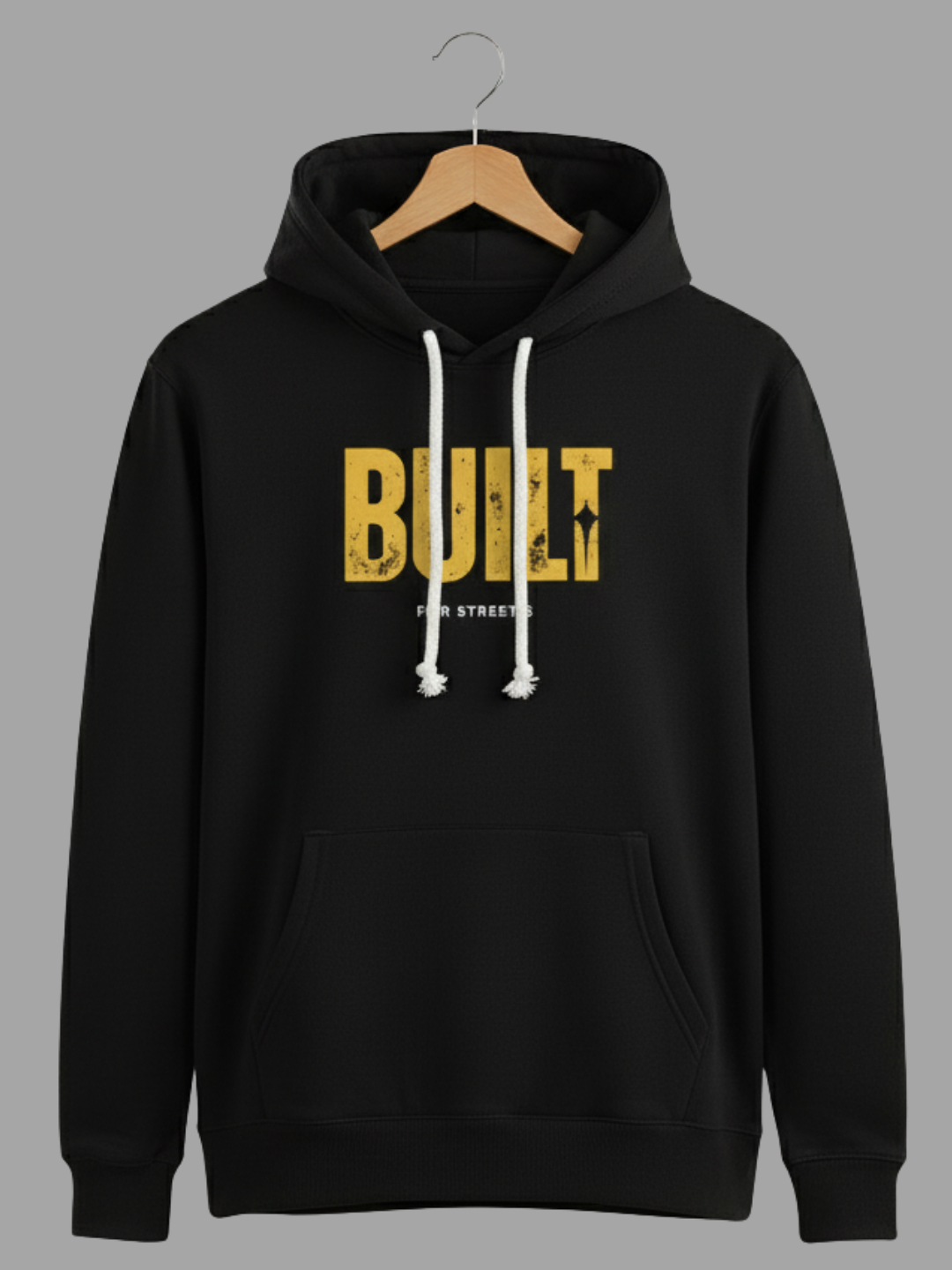 Unisex Black Built For Streets Distressed Graphic Printed Woolen Hoodie