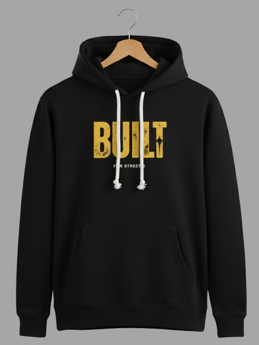Unisex Black Built For Streets Distressed Graphic Printed Woolen Hoodie