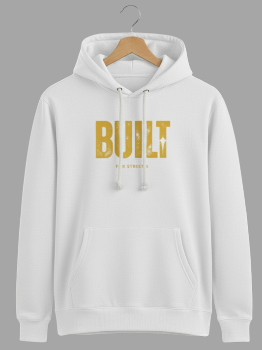 Unisex White Built For Streets Distressed Graphic Printed Woolen Hoodie