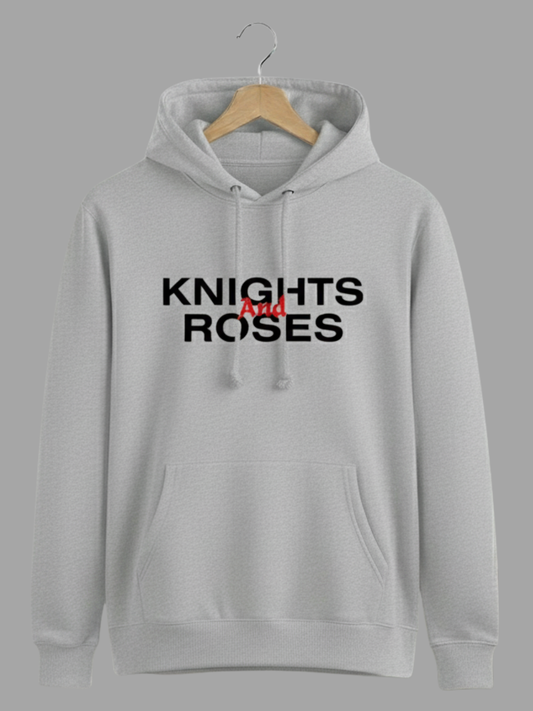 Unisex Grey Knights and Roses Typography Printed Woolen  Hoodie