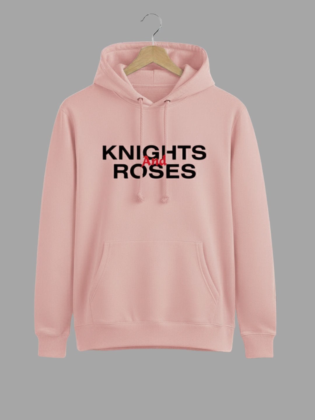Unisex Pink Knights and Roses Typography Printed Woolen Hoodie