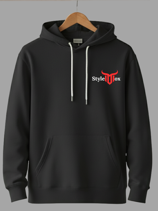 Unisex Black Signature Bull Logo Printed Woolen Regular Fit Hoodie