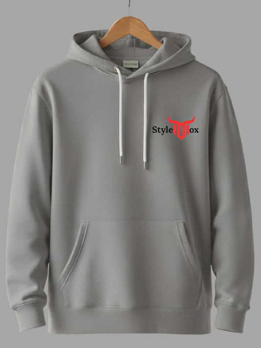 Unisex Grey Signature Bull Logo Printed Woolen  Hoodie