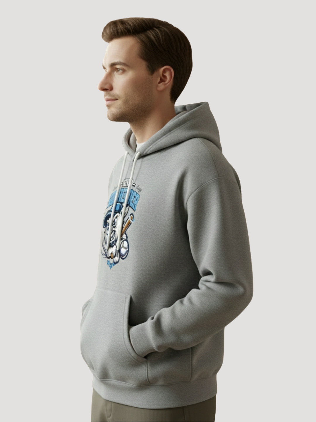 STYLEOX Men’s Graphic Printed Hoodie – “Never Surrender” | Grey