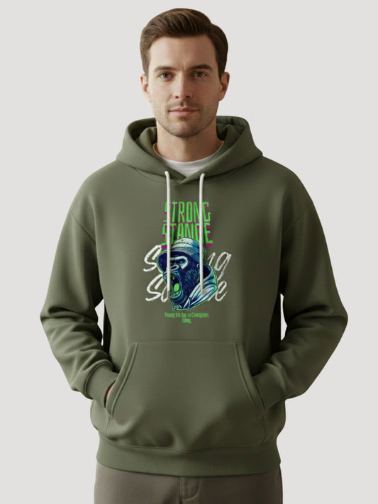 STYLEOX Men’s Graphic Hoodie – “Strong Stance Bear” | Olive Green