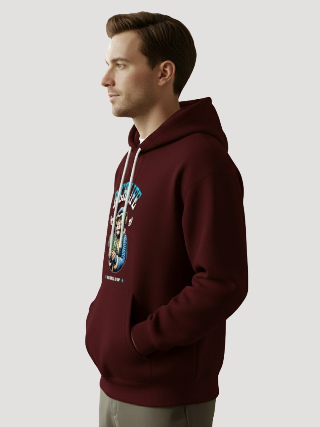 STYLEOX Men’s Graphic Hoodie – “Rich Life Gorilla” | Maroon