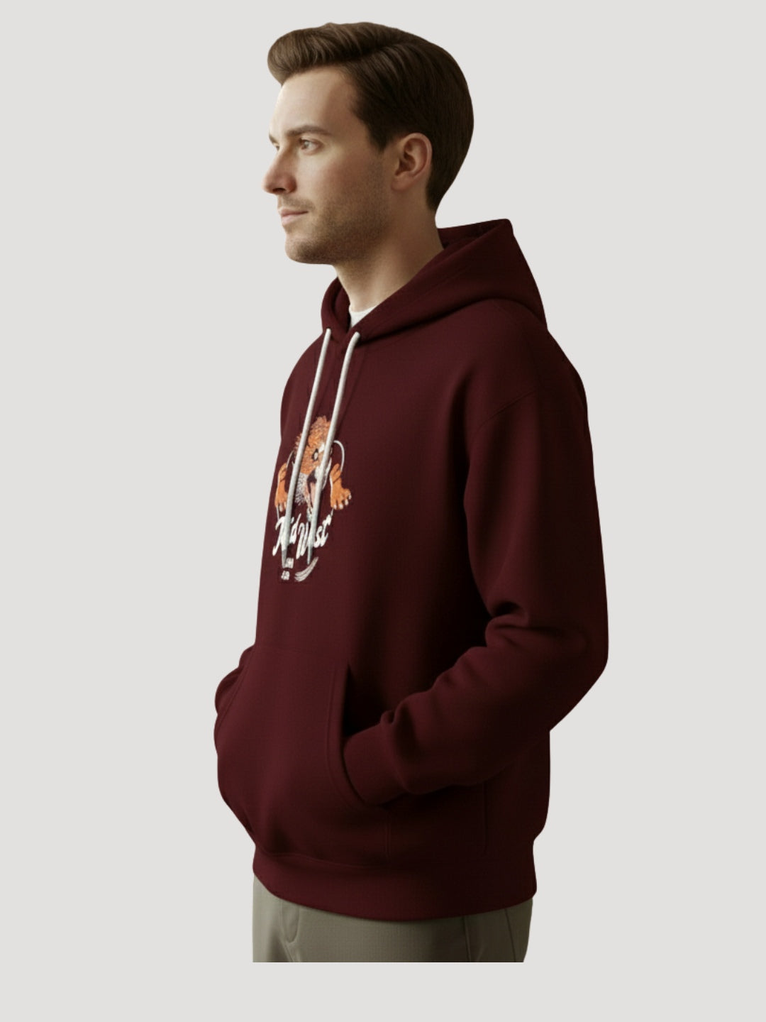 STYLEOX Men’s Graphic Hoodie – “MidWest Wild Co.” Tiger Print | Maroon