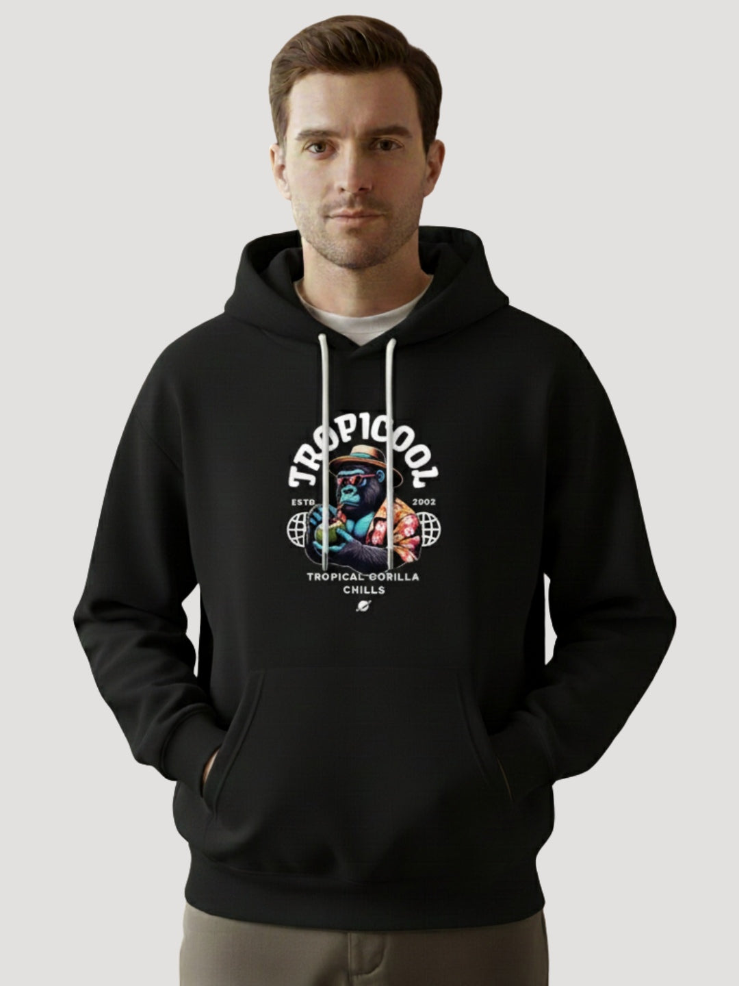 STYLEOX Men’s Graphic Hoodie – “Tropicool Gorilla Chills” | Black