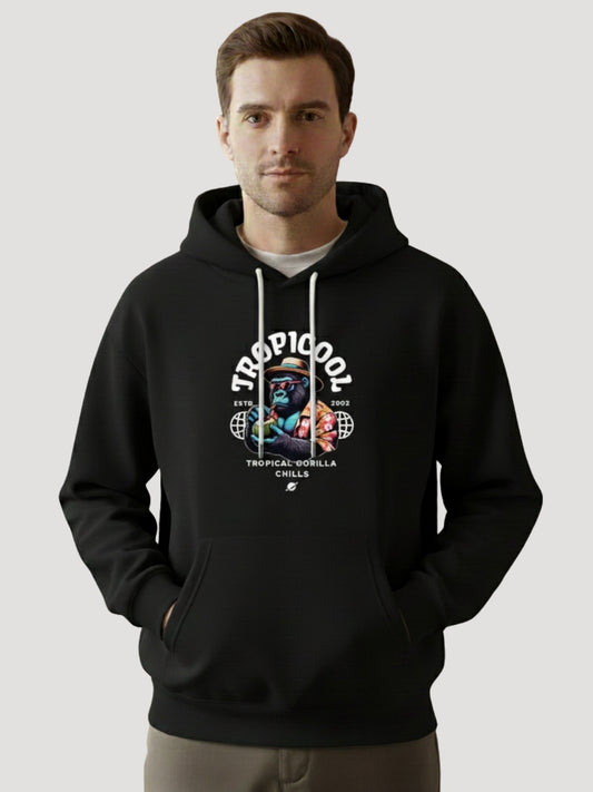 STYLEOX Men’s Graphic Hoodie – “Tropicool Gorilla Chills” | Black