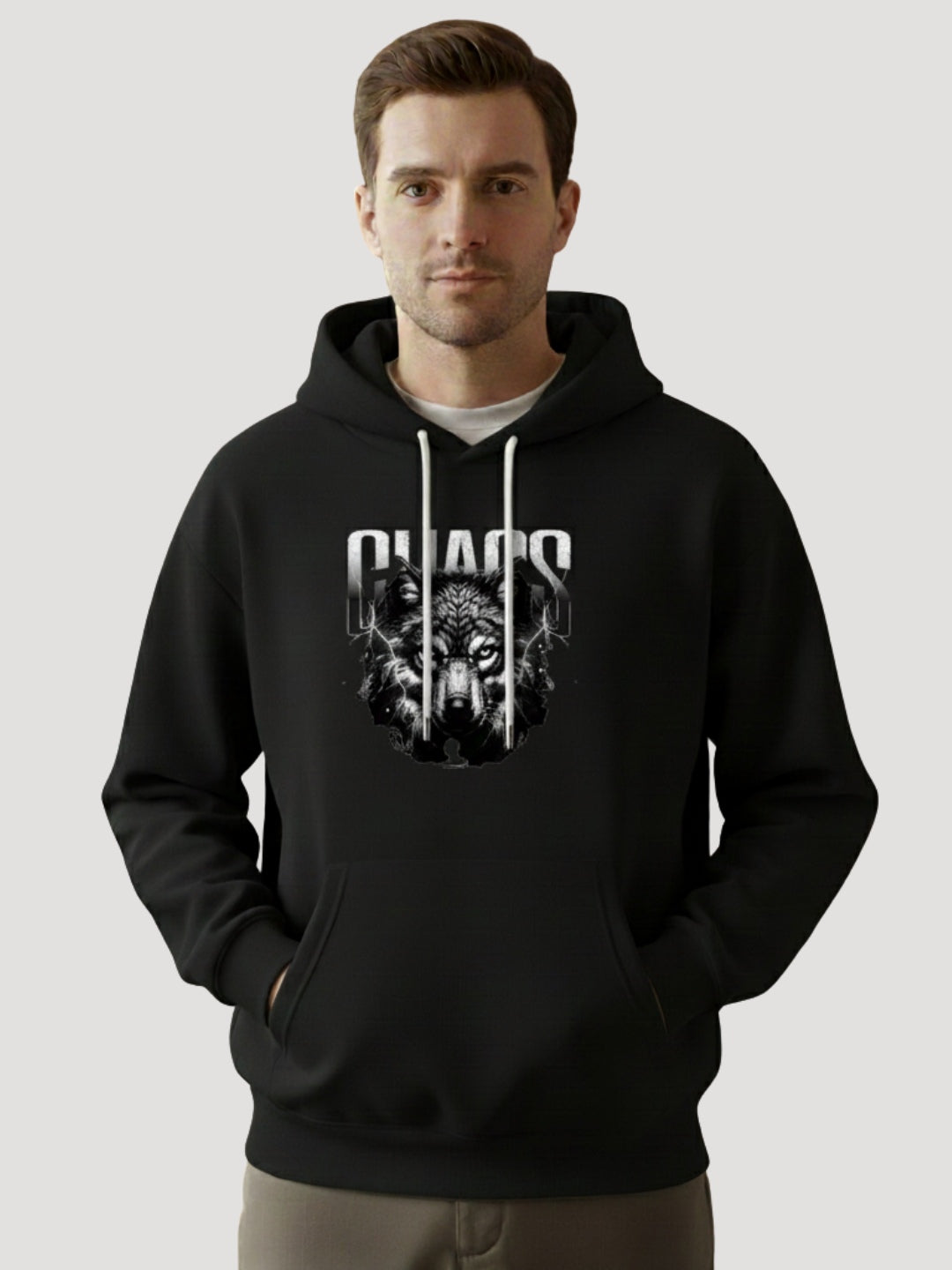STYLEOX Men’s Graphic Hoodie – “Chaos Wolf” | Black