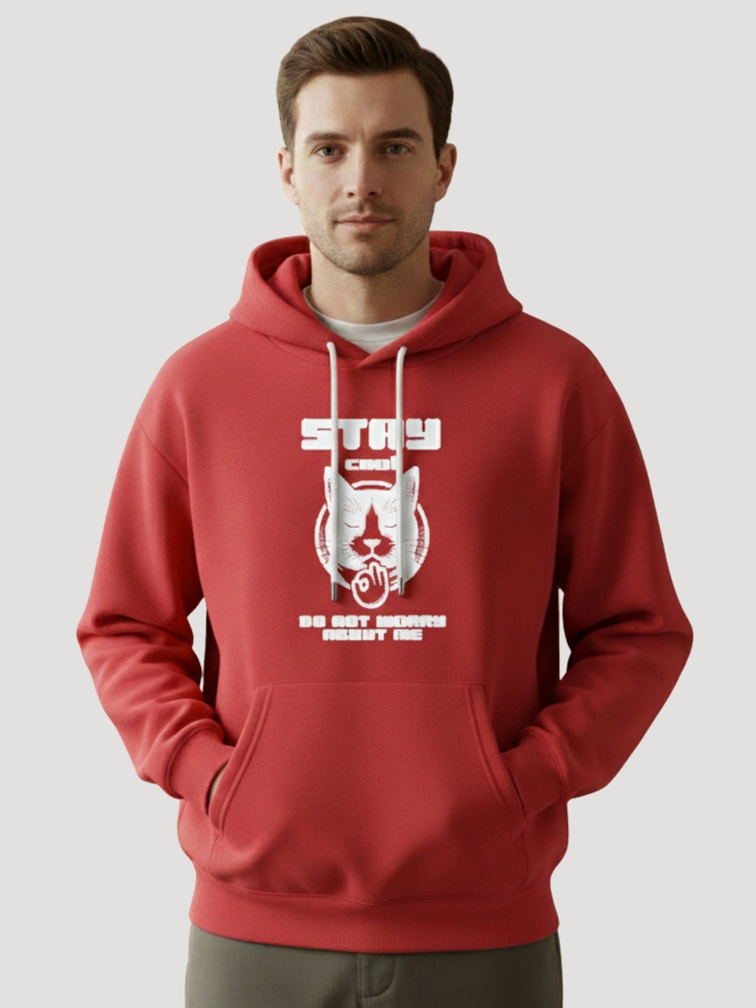 STYLEOX Men’s Graphic Hoodie – “Stay Cool Cat” | Red