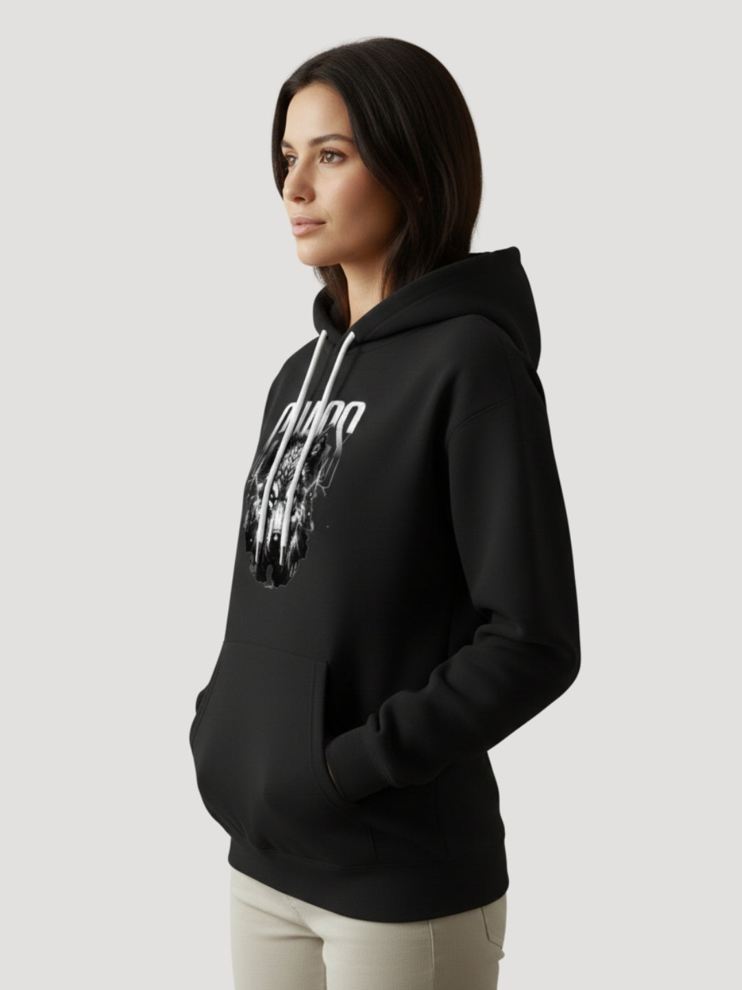 STYLEOX Women’s Graphic Hoodie – “Chaos Wolf” | Black