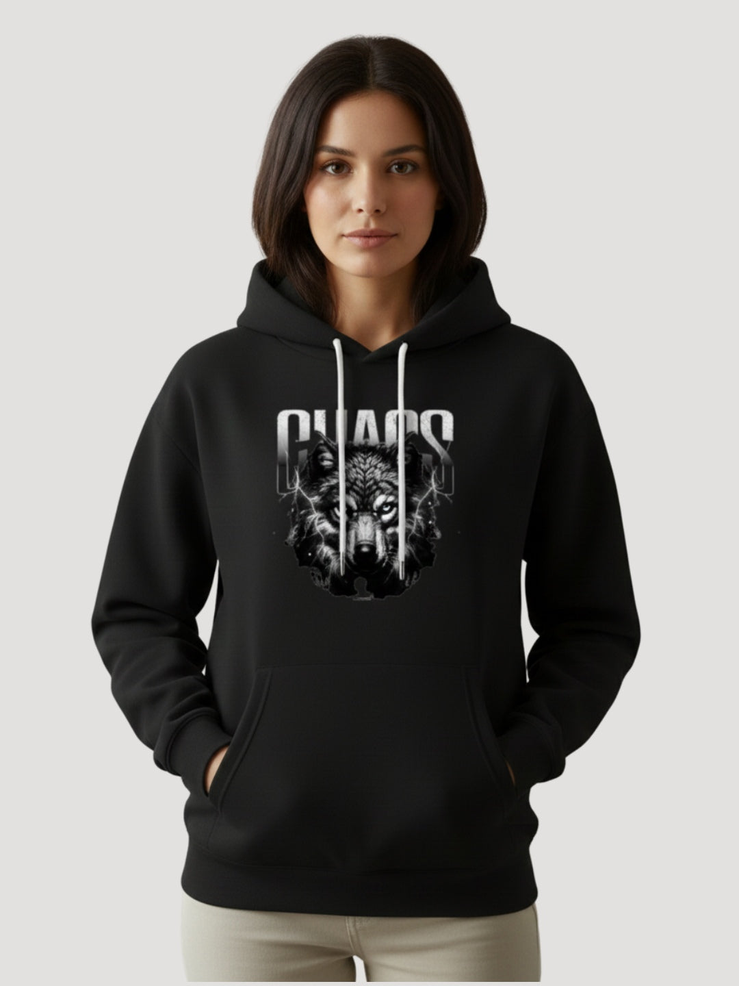STYLEOX Women’s Graphic Hoodie – “Chaos Wolf” | Black