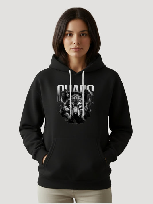STYLEOX Women’s Graphic Hoodie – “Chaos Wolf” | Black