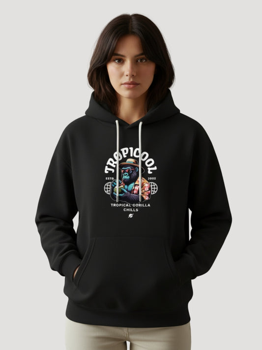 STYLEOX Women Black Tropical Gorilla Graphic Oversized Hoodie