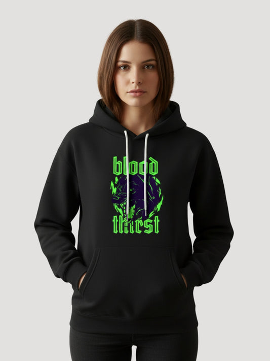 STYLEOX Women Black 'Blood Thirst' Neon Graphic Regular Fit Fleece Hoodie