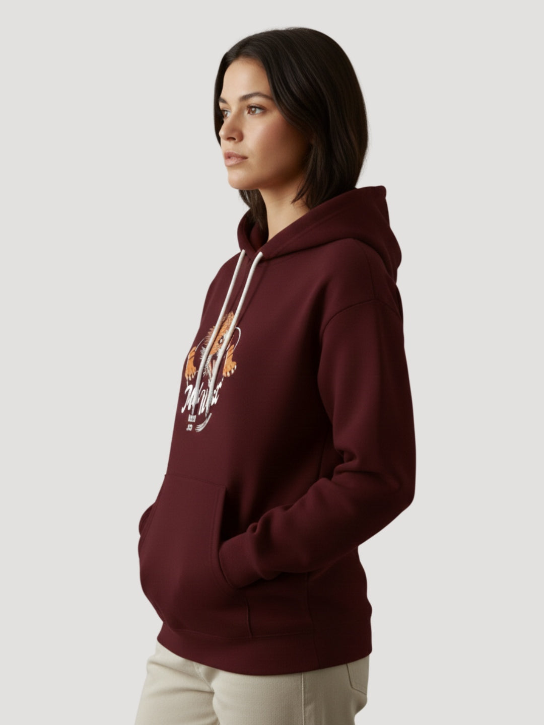 STYLEOX Women Maroon 'Mid West Mthl Co' Tiger Graphic Regular Fit Fleece Hoodie
