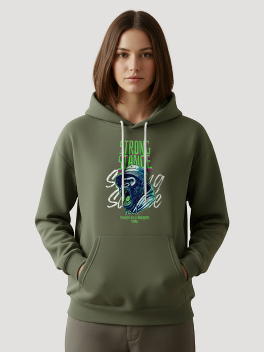 STYLEOX Women Olive 'Strong Stance Strong Game' Graphic Regular Fit Fleece Hoodie