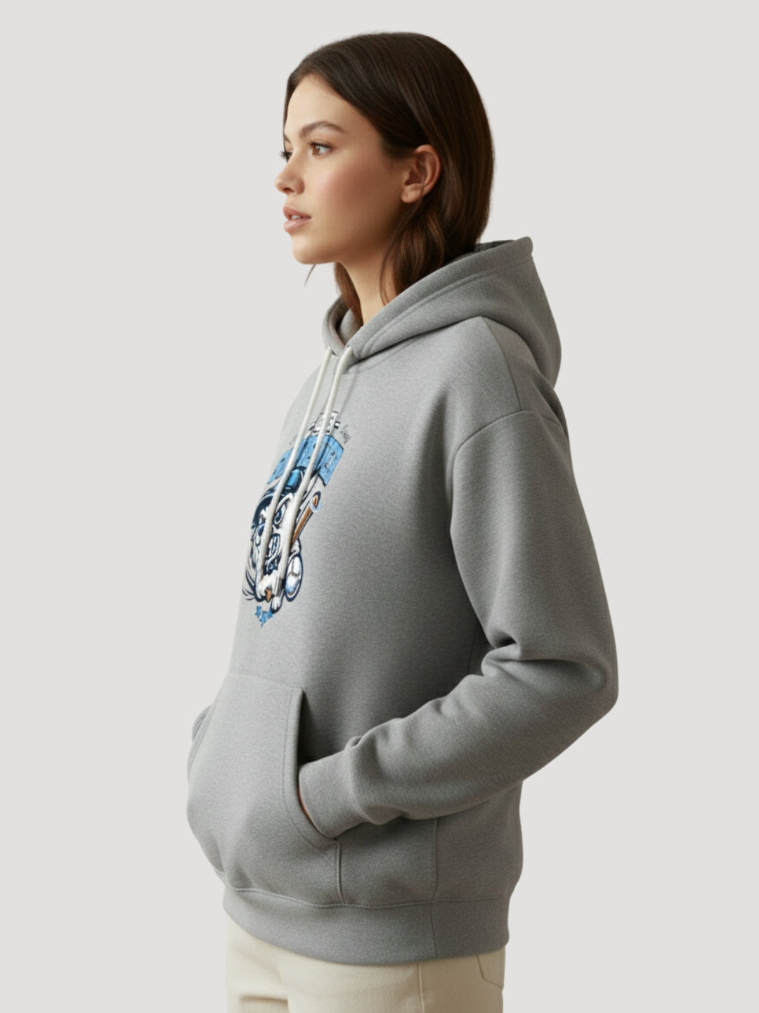 STYLEOX Women Grey 'Never Surrender' Baseball Graphic Regular Fit Fleece Hoodie