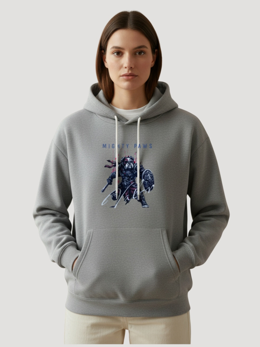 STYLEOX Women Grey 'Mighty Paws' Samurai Graphic Regular Fit Fleece Hoodie