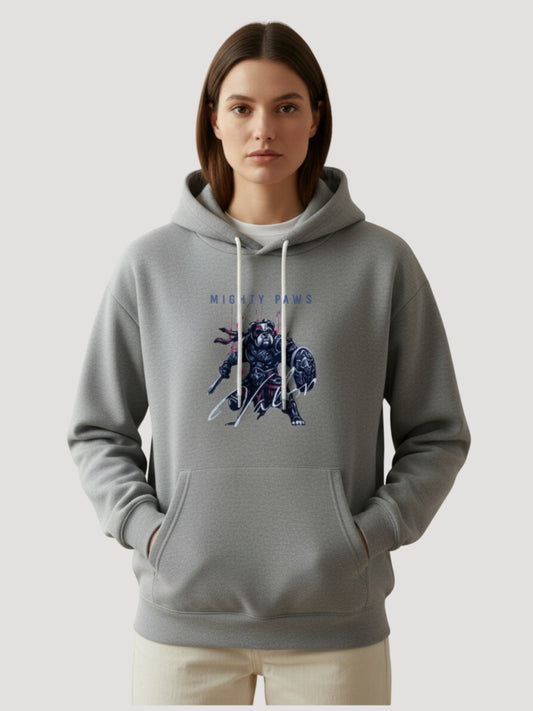 STYLEOX Women Grey 'Mighty Paws' Samurai Graphic Regular Fit Fleece Hoodie