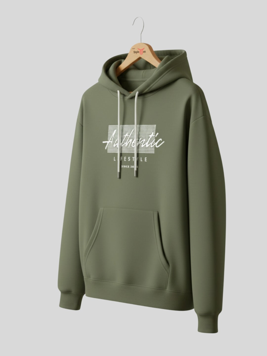 Styleox Unisex Olive Green "Authentic Lifestyle" Printed Regular Fit Hoodie