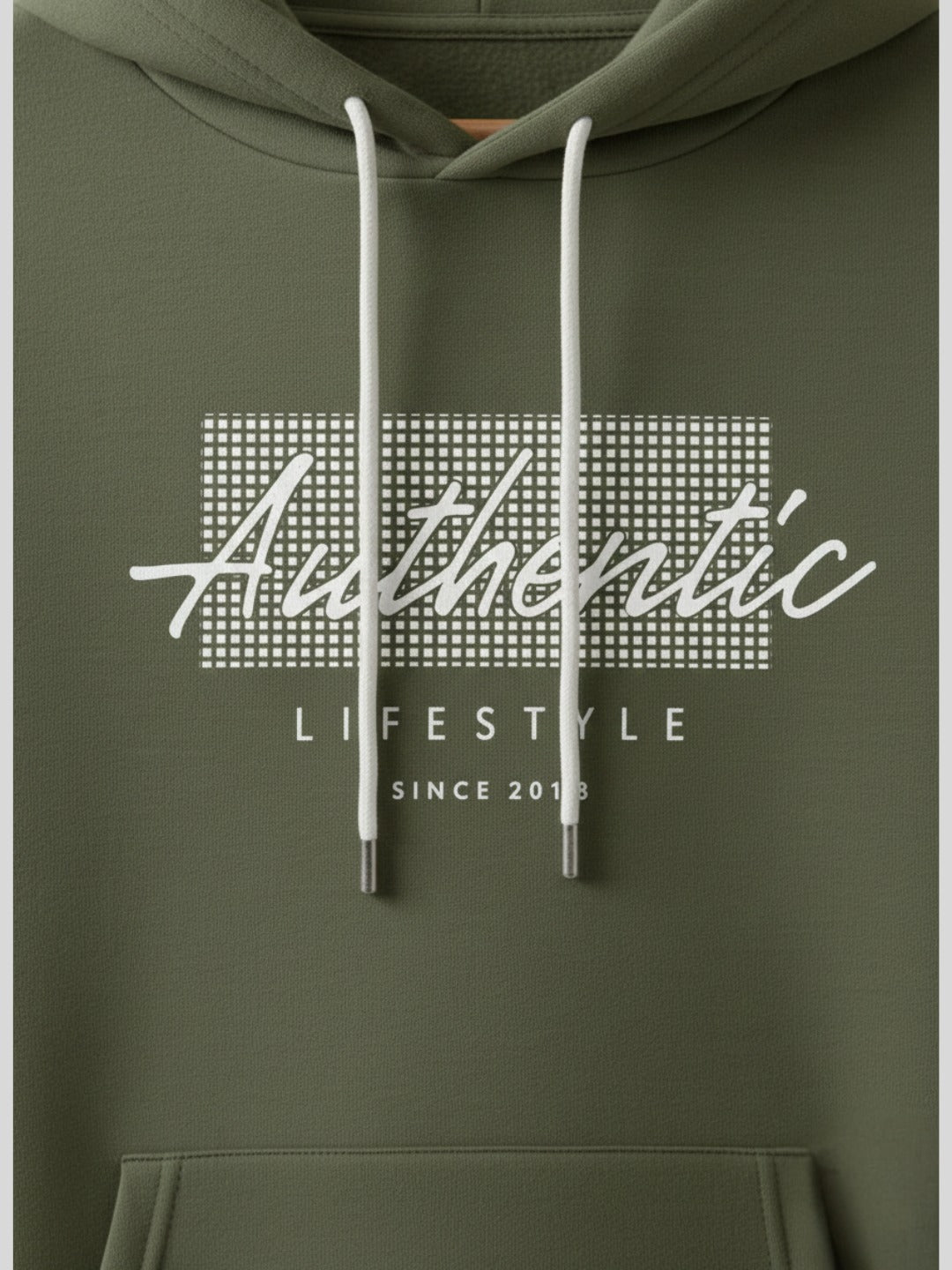 Styleox Unisex Olive Green "Authentic Lifestyle" Printed Regular Fit Hoodie