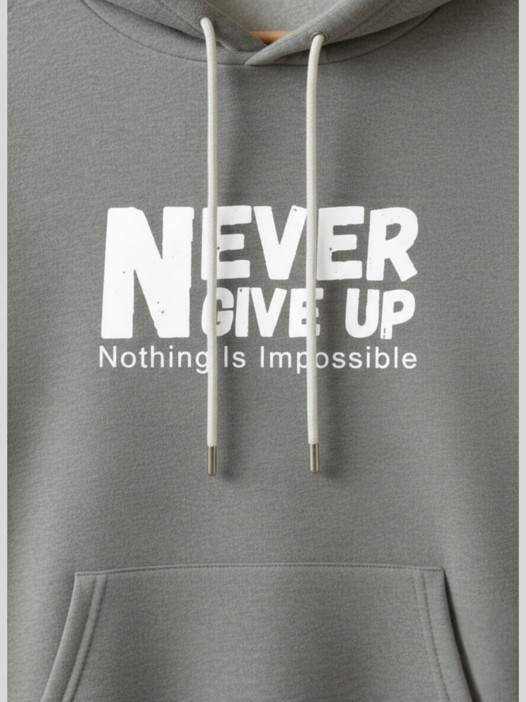 Styleox Unisex Grey "Never Give Up" Motivational Printed Regular Fit Hoodie
