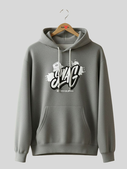 Styleox Unisex Grey "Swag" Graphic Printed Regular Fit Hoodie