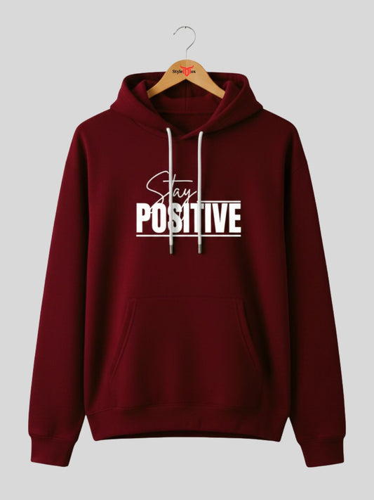 Styleox Unisex Maroon "Stay Positive" Motivational Printed Regular Fit Hoodie